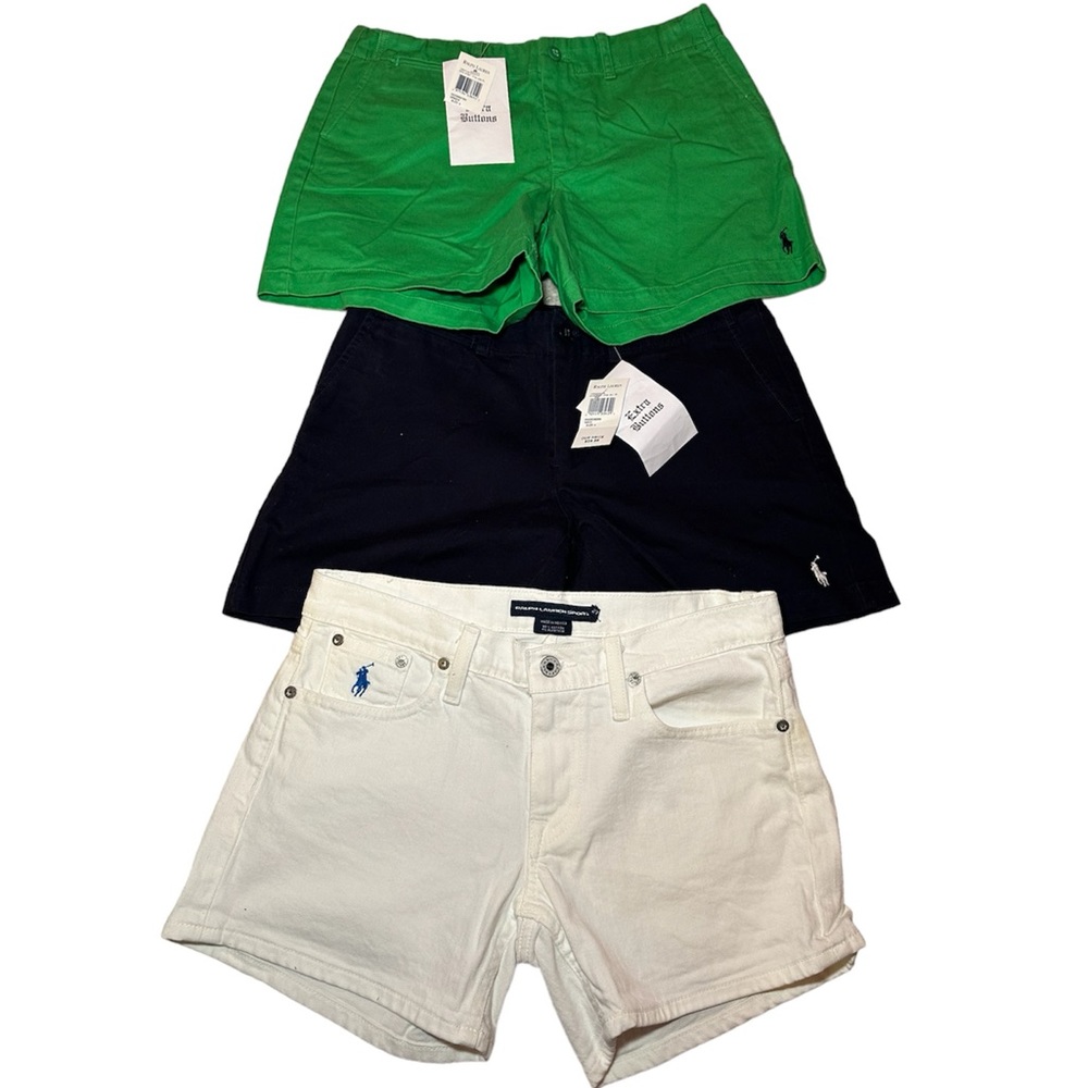 Ralph Lauren Sport Polo Logo NWT green, white, navy, lot of 3 shorts
